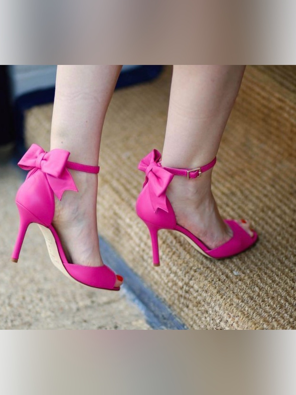Kate Spade Hot Pink Bow Ankle-Strap Stiletto Heels
